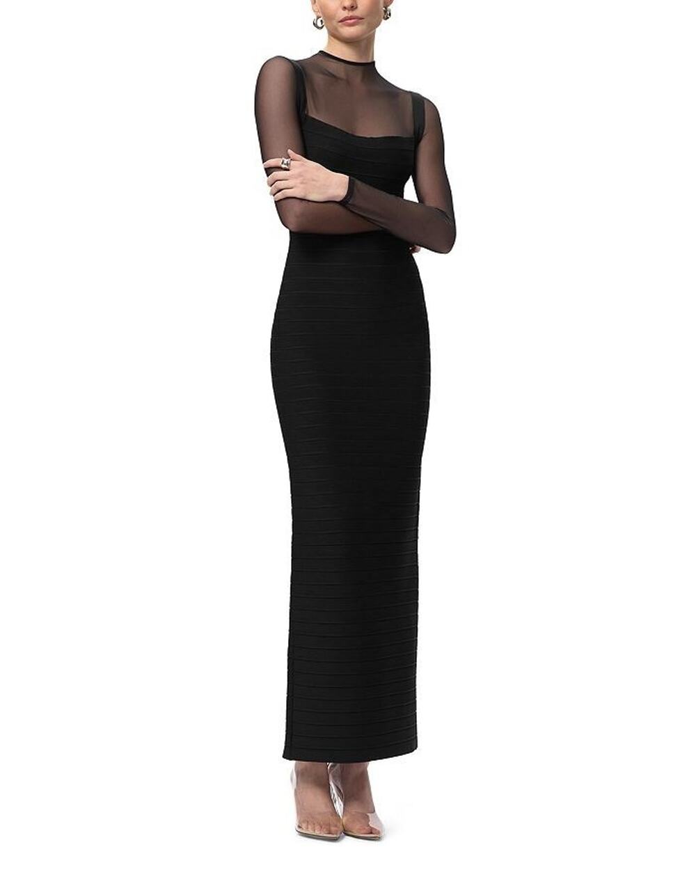 NWT! Herve Leger The Ella Gown Black Signature Bandage Fabric Womens Extra Small